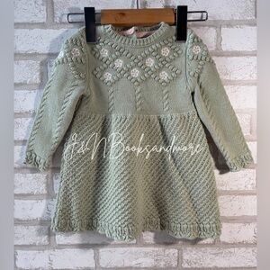 Cupcakes & Cashmere Girls Green Floral Knit Sweater Dress Size‎ 18M